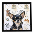 Black and Tan Chihuahua Coffee Bar Framed Metal Print Bathroom, Kitchen, Office, Home Decor Wall Art Ready to Hang, Square, 8X8