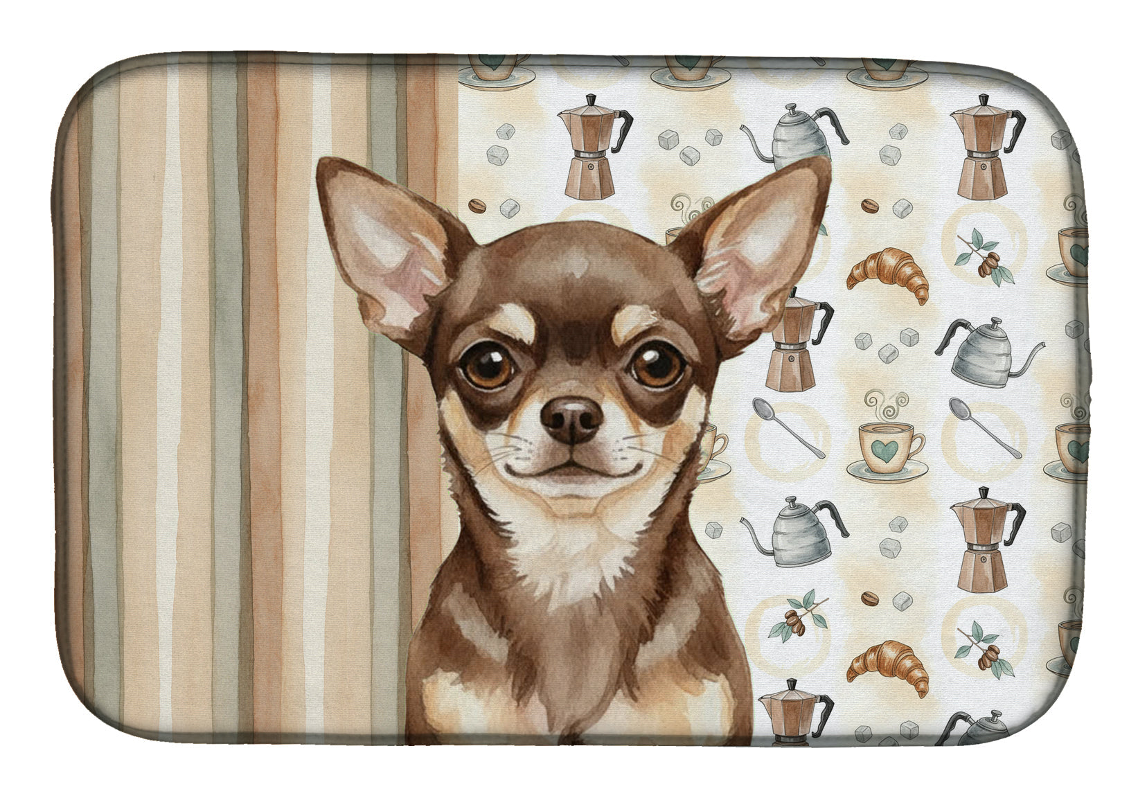 Chocolate Chihuahua Coffee Bar Dish Drying Mat Absorbent Dish Drying Mat Pad for Kitchen Counter Dish Drainer Mat for Countertop, 14 x 21", Multicolor