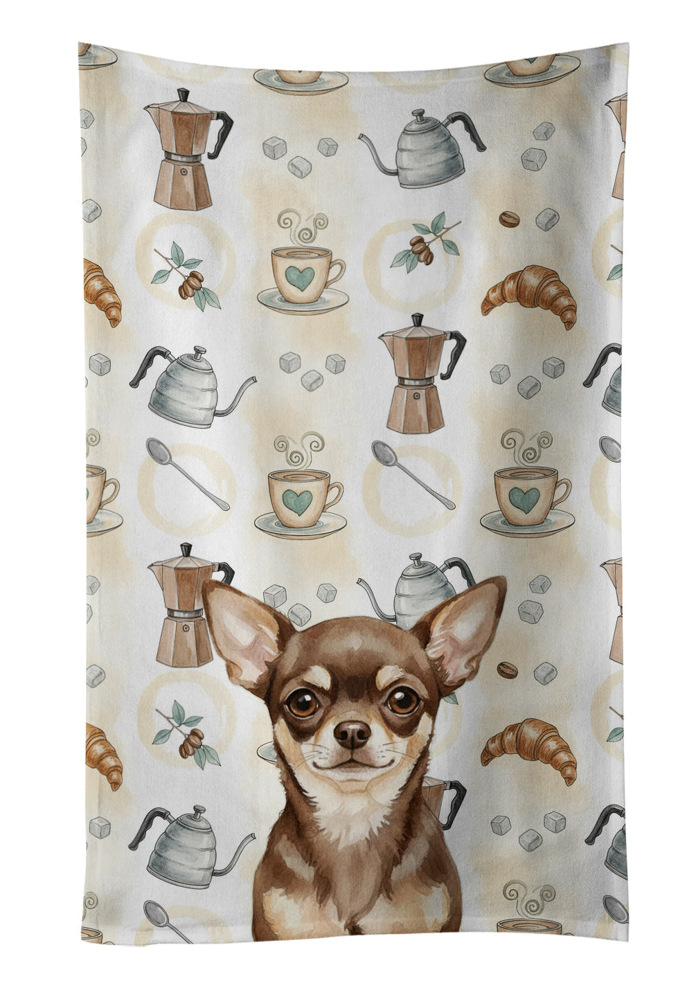 Chocolate Chihuahua Coffee Bar Kitchen Towel Velour Plush Front and Cotton Loop Back Machine Washable