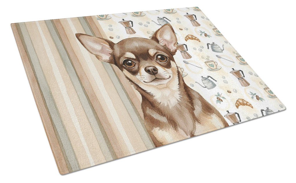 Chocolate Chihuahua Coffee Bar Cutting Board Tempered Glass Kitchen Cutting Surface, Heat Resistant Chopping, Non-Slip Feet, Food Prep & Serving
