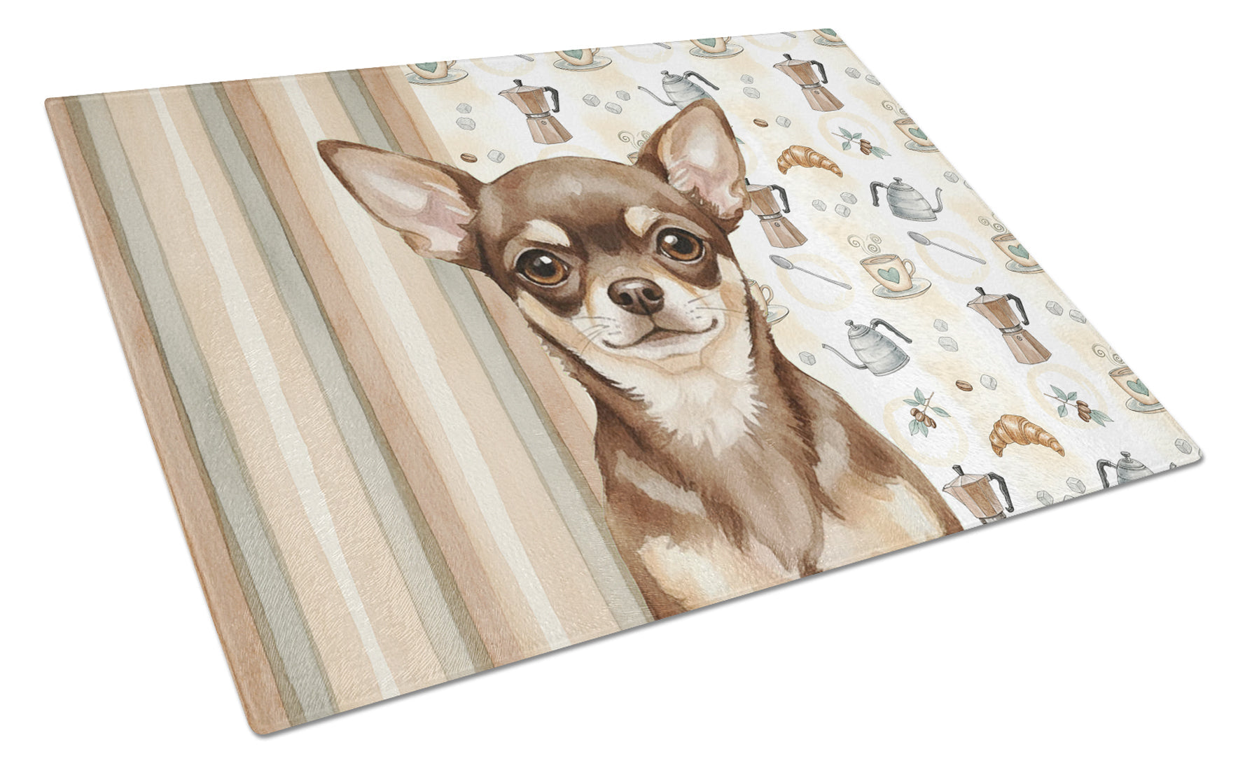 Chocolate Chihuahua Coffee Bar Cutting Board Tempered Glass Kitchen Cutting Surface, Heat Resistant Chopping, Non-Slip Feet, Food Prep & Serving