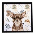 Chocolate Chihuahua Coffee Bar Framed Metal Print Bathroom, Kitchen, Office, Home Decor Wall Art Ready to Hang, Square, 8X8