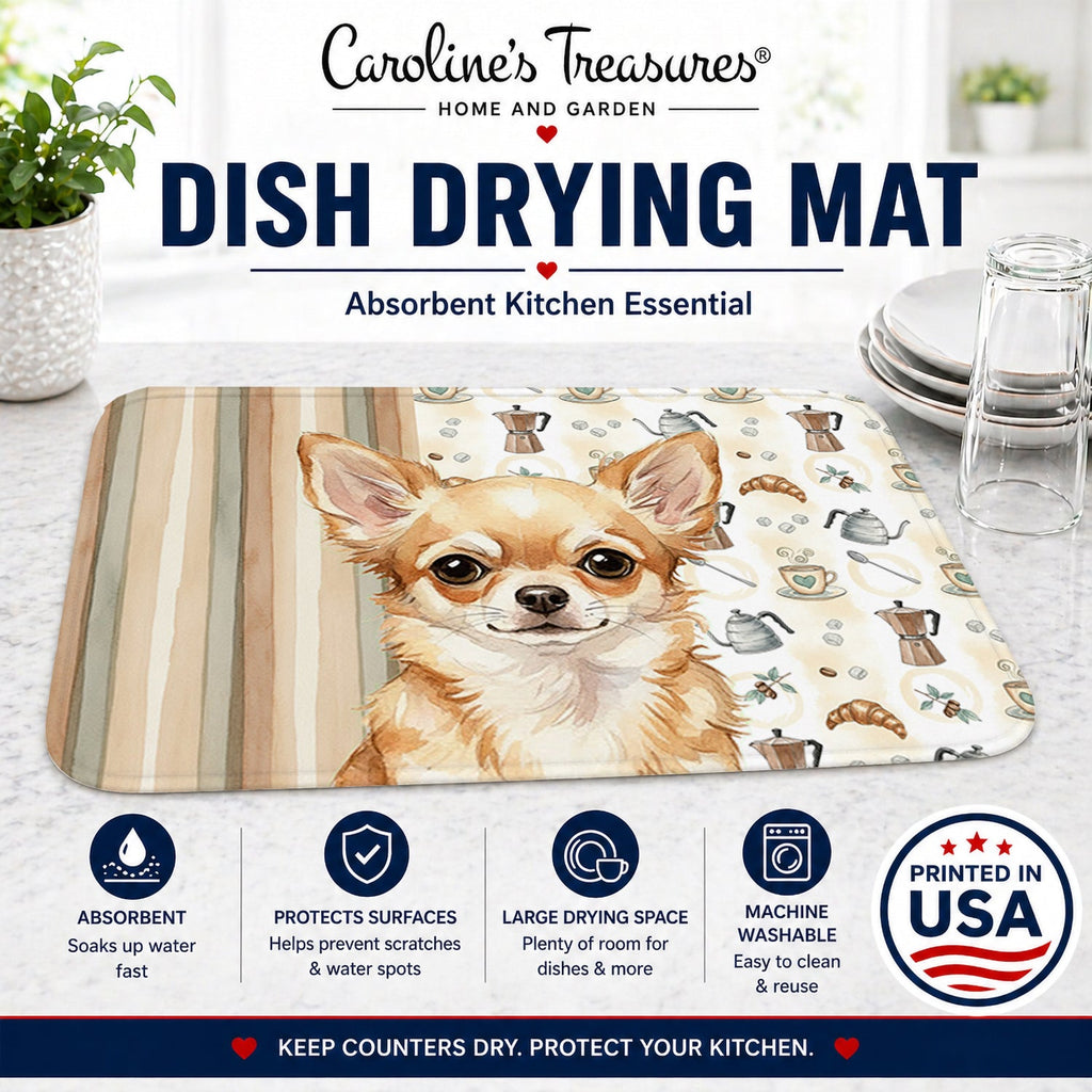 Fawn Chihuahua Coffee Bar Dish Drying Mat Absorbent Dish Drying Mat Pad for Kitchen Counter Dish Drainer Mat for Countertop, 14 x 21", Multicolor