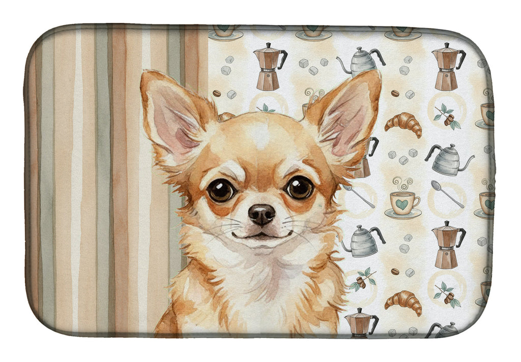 Fawn Chihuahua Coffee Bar Dish Drying Mat Absorbent Dish Drying Mat Pad for Kitchen Counter Dish Drainer Mat for Countertop, 14 x 21", Multicolor