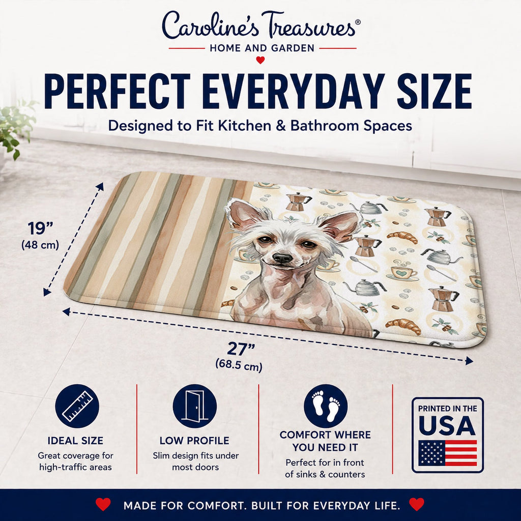 Hairless Chinese Crested Coffee Bar Memory Foam Kitchen Mat Machine Washable Anti-Fatigue Cushion Comfort Bath or Kitchen Rug