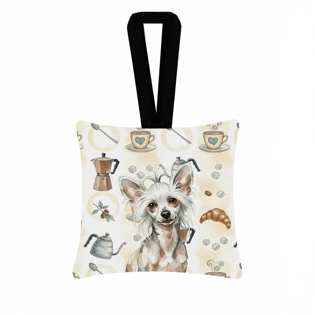 Hairless Mottled Pattern Chinese Crested Coffee Bar Hanging Square Fabric Ornament 3.5 � 3.5 Decorative Door-Knob & Tree Hanger, Soft Fabric