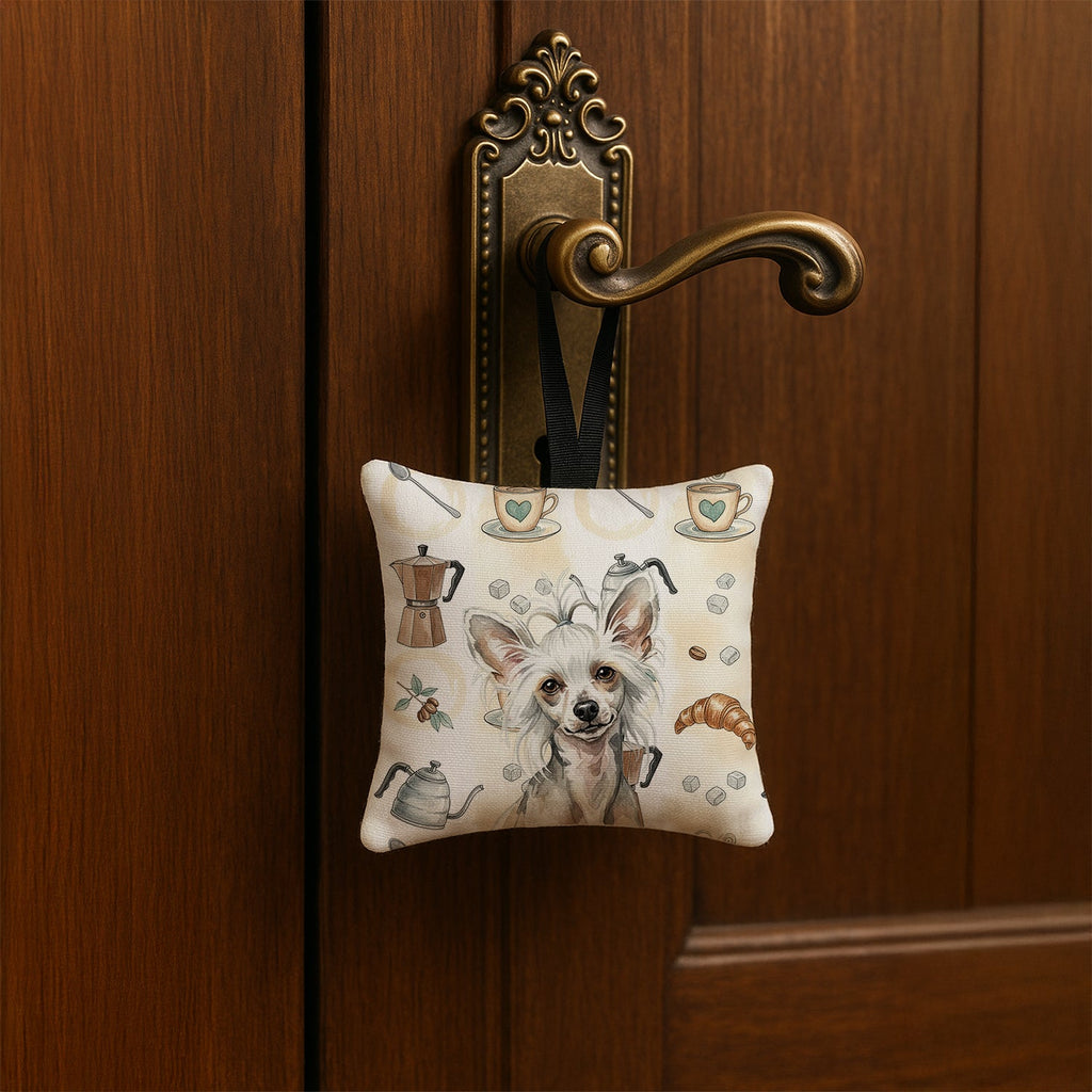 Hairless Mottled Pattern Chinese Crested Coffee Bar Hanging Square Fabric Ornament 3.5 � 3.5 Decorative Door-Knob & Tree Hanger, Soft Fabric