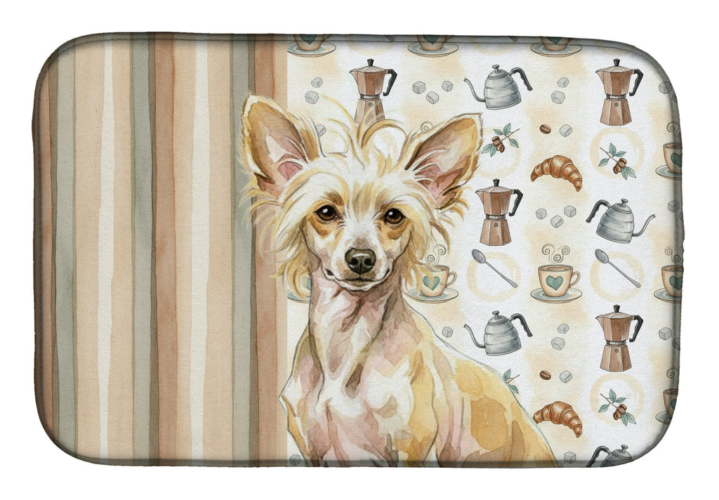 Hairless Palomino Chinese Crested Coffee Bar Dish Drying Mat Absorbent Dish Drying Mat Pad for Kitchen Counter Dish Drainer Mat for Countertop, 14 x 21", Multicolor