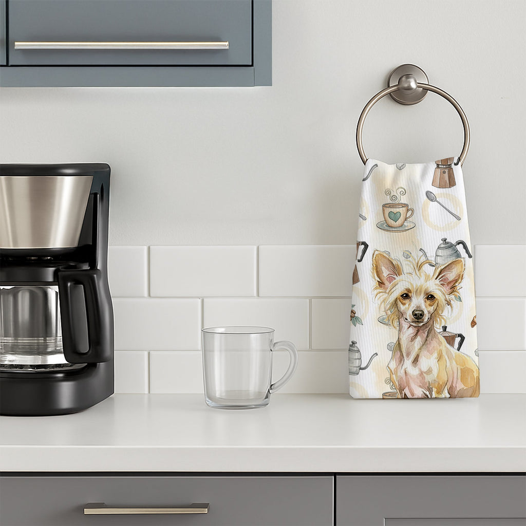 Hairless Palomino Chinese Crested Coffee Bar Kitchen Towel Velour Plush Front and Cotton Loop Back Machine Washable