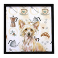 Hairless Palomino Chinese Crested Coffee Bar Framed Metal Print Bathroom, Kitchen, Office, Home Decor Wall Art Ready to Hang, Square, 8X8