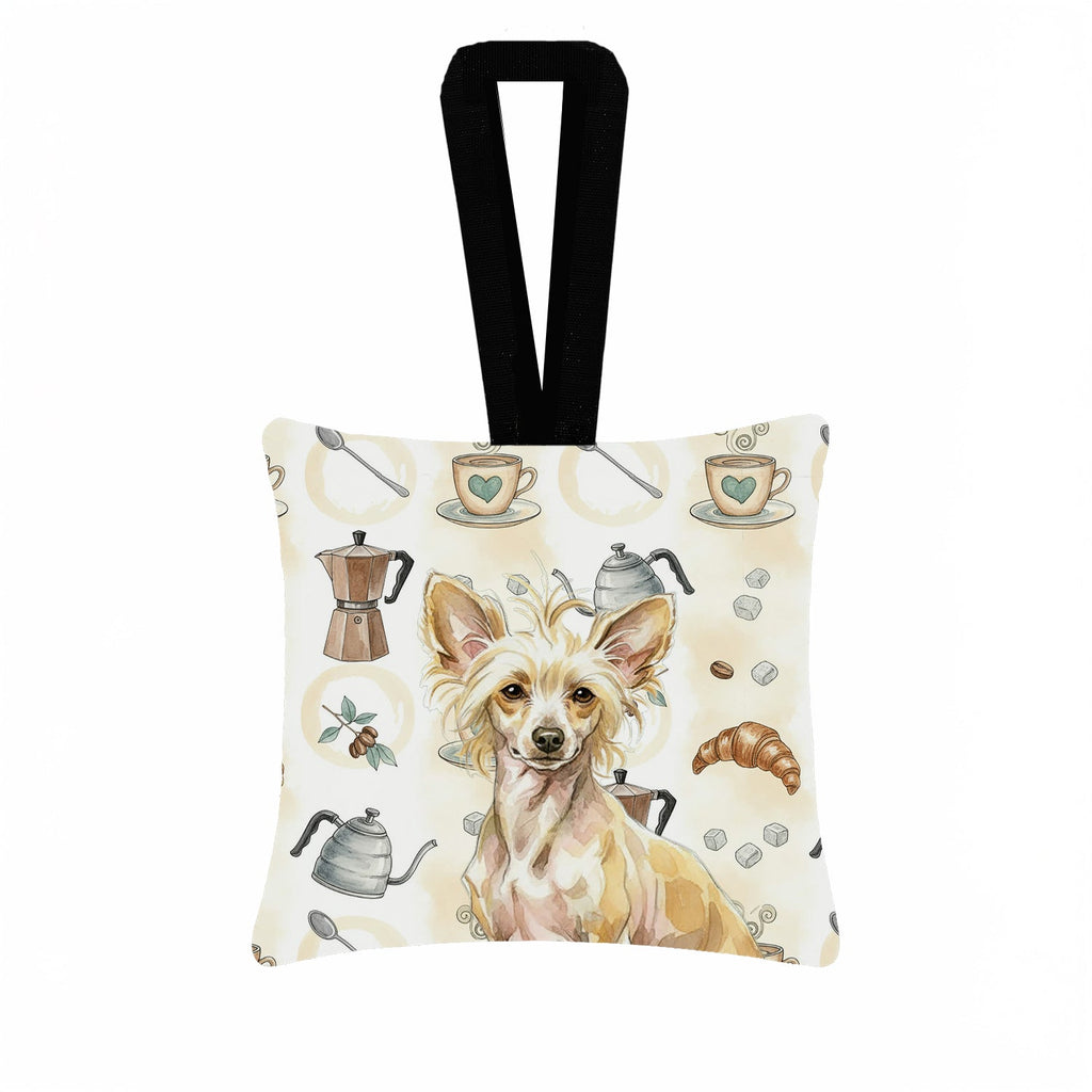 Hairless Palomino Chinese Crested Coffee Bar Hanging Square Fabric Ornament 3.5 � 3.5 Decorative Door-Knob & Tree Hanger, Soft Fabric
