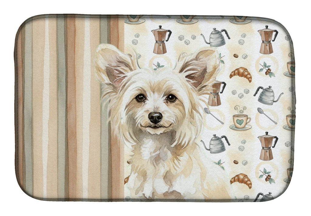 Powderpuff Chinese Crested Coffee Bar Dish Drying Mat Absorbent Dish Drying Mat Pad for Kitchen Counter Dish Drainer Mat for Countertop, 14 x 21", Multicolor