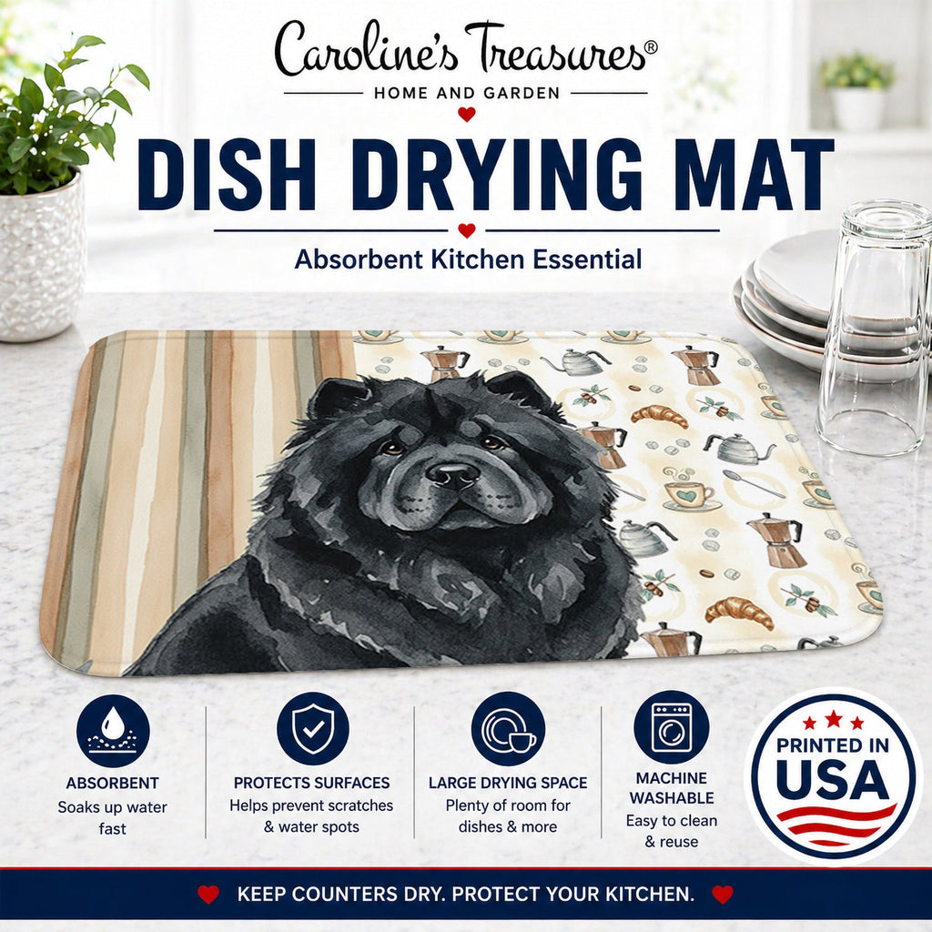 Black Chow Chow Coffee Bar Dish Drying Mat Absorbent Dish Drying Mat Pad for Kitchen Counter Dish Drainer Mat for Countertop, 14 x 21", Multicolor