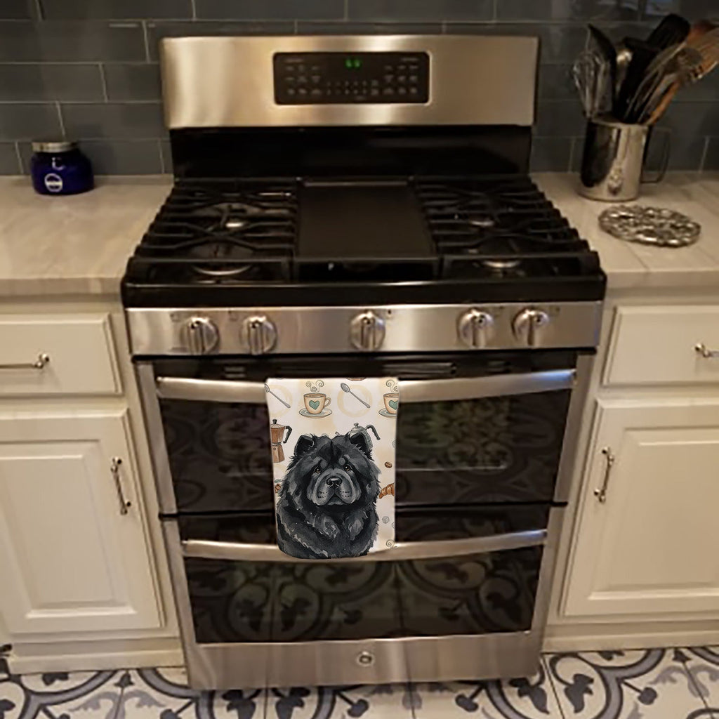 Black Chow Chow Coffee Bar Kitchen Towel Velour Plush Front and Cotton Loop Back Machine Washable