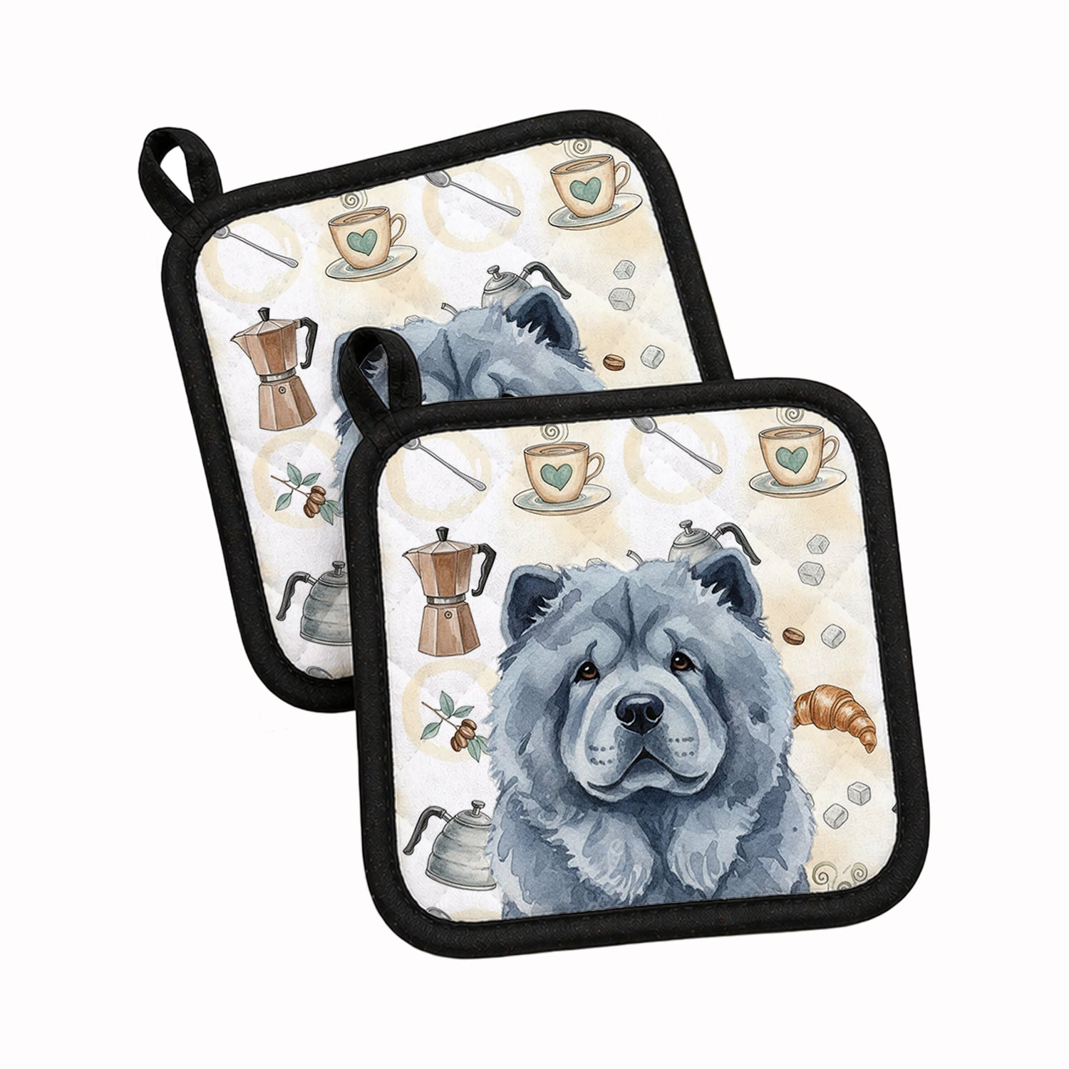 Blue Chow Chow Coffee Bar Pot Holder Set of 2 Heat Resistant Quilted Hot Pads 7.5 x 7.5 Inch, Insulated Kitchen Trivets for Cooking & Baking