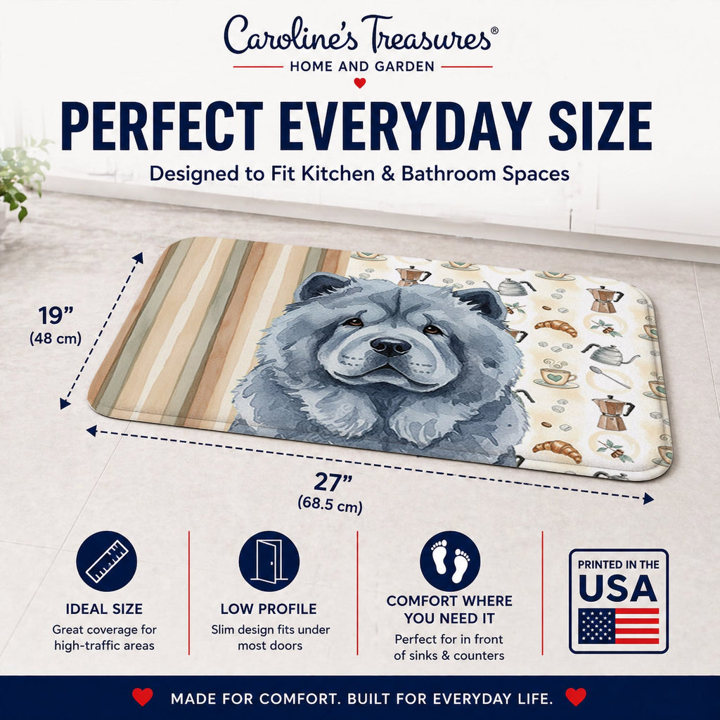 Blue Chow Chow Coffee Bar Memory Foam Kitchen Mat Machine Washable Anti-Fatigue Cushion Comfort Bath or Kitchen Rug