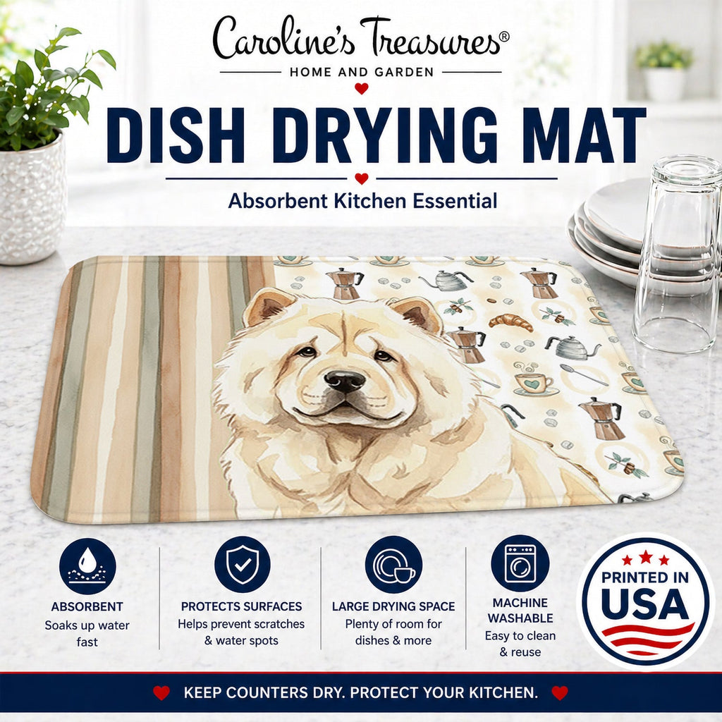 Cream Chow Chow Coffee Bar Dish Drying Mat Absorbent Dish Drying Mat Pad for Kitchen Counter Dish Drainer Mat for Countertop, 14 x 21", Multicolor