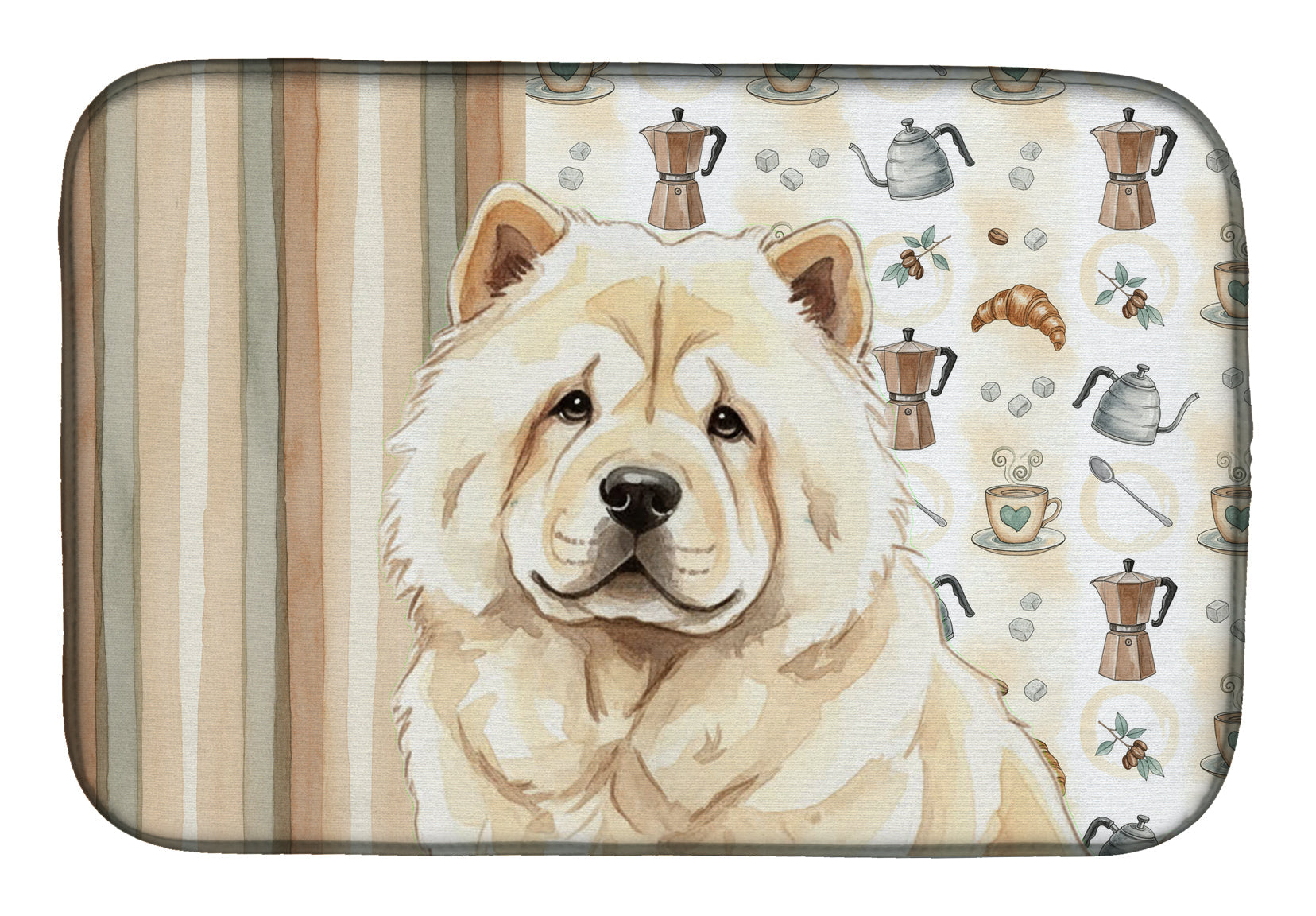 Cream Chow Chow Coffee Bar Dish Drying Mat Absorbent Dish Drying Mat Pad for Kitchen Counter Dish Drainer Mat for Countertop, 14 x 21", Multicolor