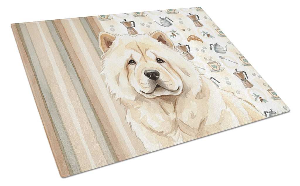 Cream Chow Chow Coffee Bar Cutting Board Tempered Glass Kitchen Cutting Surface, Heat Resistant Chopping, Non-Slip Feet, Food Prep & Serving
