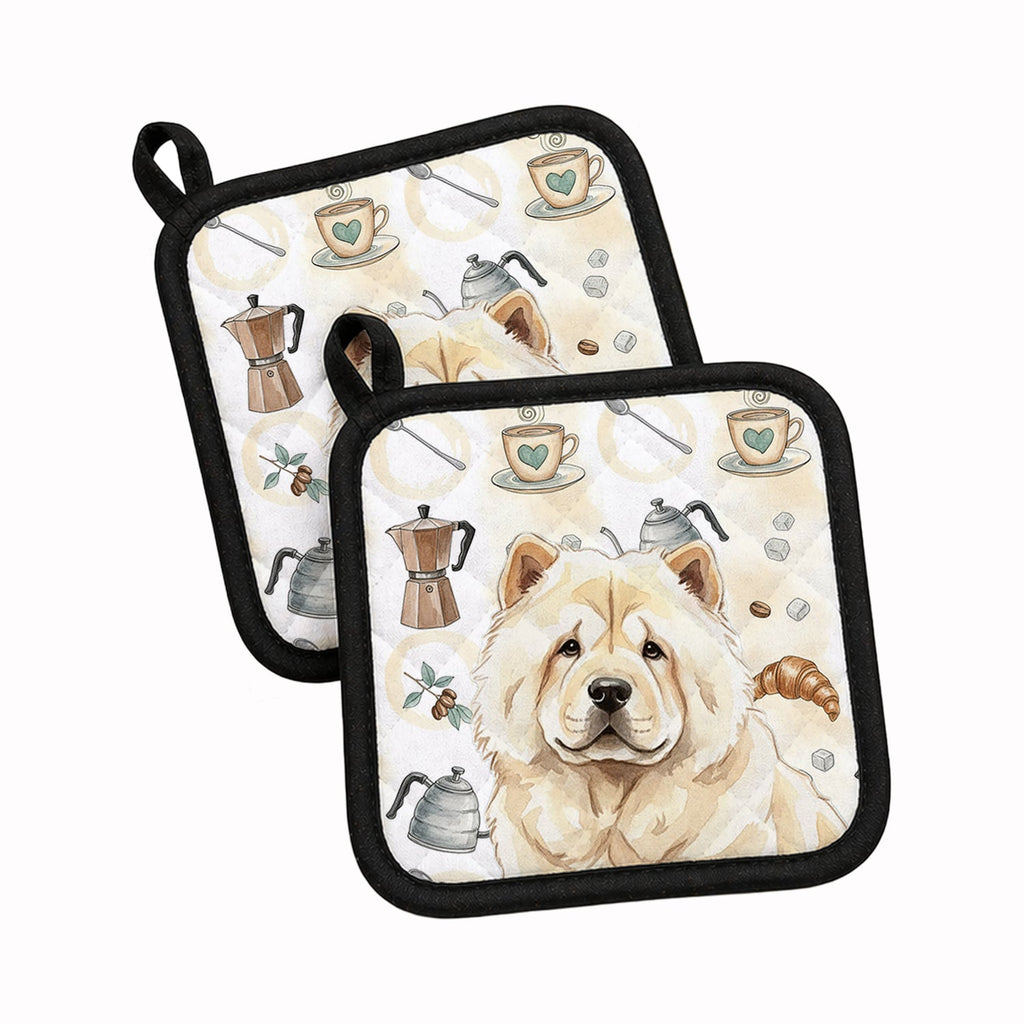Cream Chow Chow Coffee Bar Pot Holder Set of 2 Heat Resistant Quilted Hot Pads 7.5 x 7.5 Inch, Insulated Kitchen Trivets for Cooking & Baking