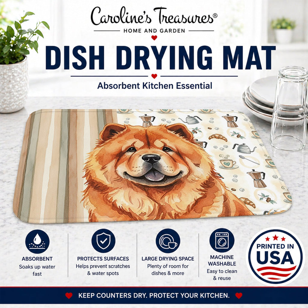 Red Chow Chow Coffee Bar Dish Drying Mat Absorbent Dish Drying Mat Pad for Kitchen Counter Dish Drainer Mat for Countertop, 14 x 21", Multicolor