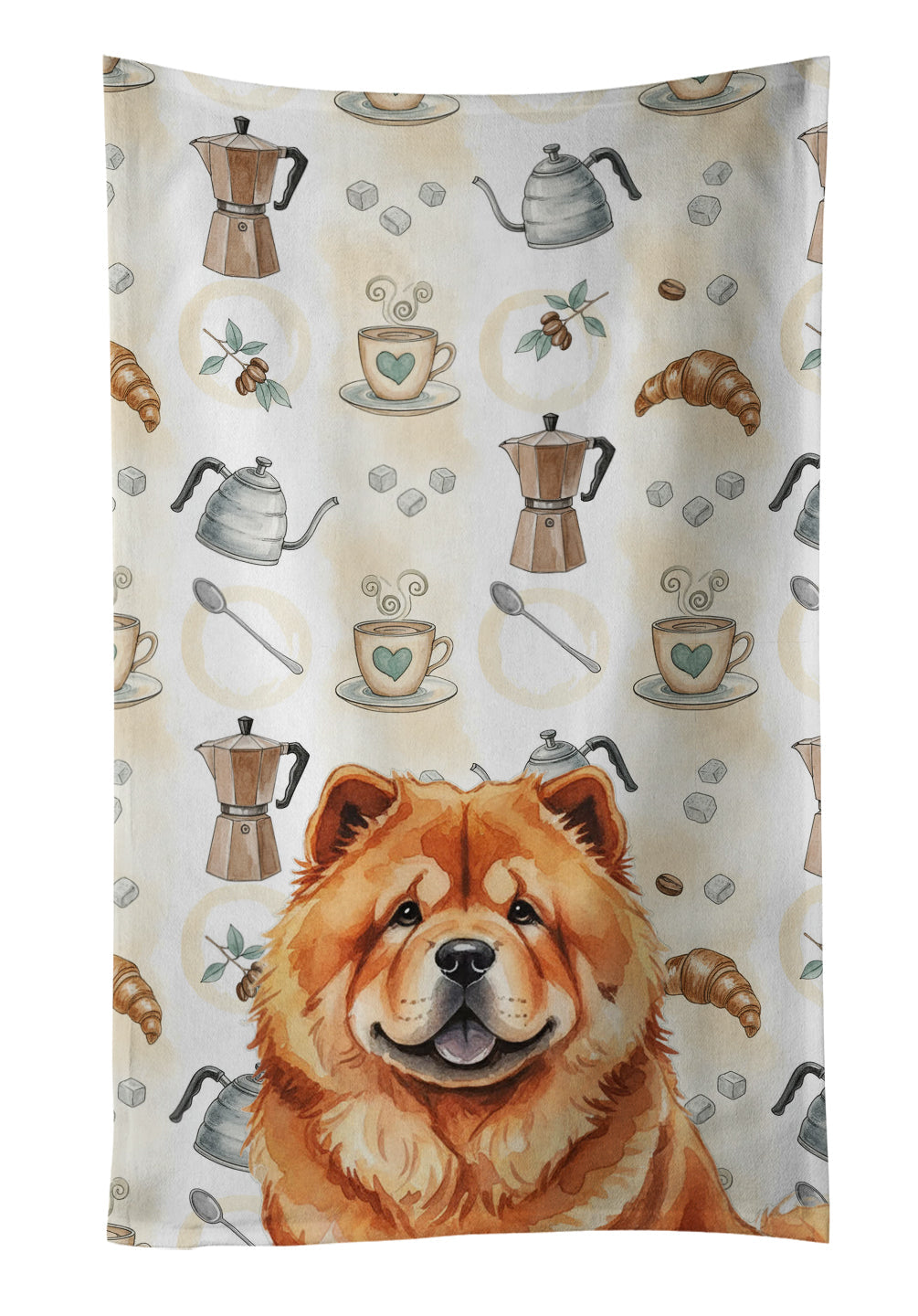 Red Chow Chow Coffee Bar Kitchen Towel Velour Plush Front and Cotton Loop Back Machine Washable