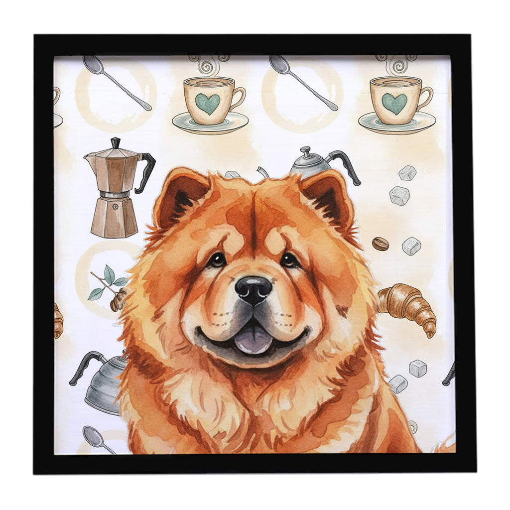 Red Chow Chow Coffee Bar Framed Metal Print Bathroom, Kitchen, Office, Home Decor Wall Art Ready to Hang, Square, 8X8