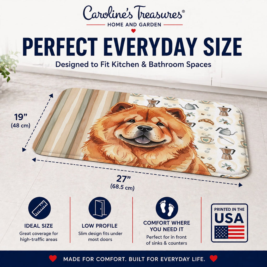 Red Chow Chow Coffee Bar Memory Foam Kitchen Mat Machine Washable Anti-Fatigue Cushion Comfort Bath or Kitchen Rug
