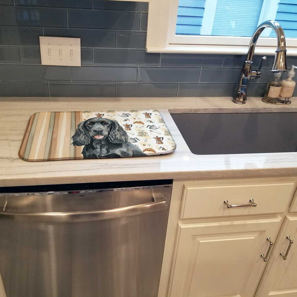 Black Cocker Spaniel Coffee Bar Dish Drying Mat Absorbent Dish Drying Mat Pad for Kitchen Counter Dish Drainer Mat for Countertop, 14 x 21", Multicolor