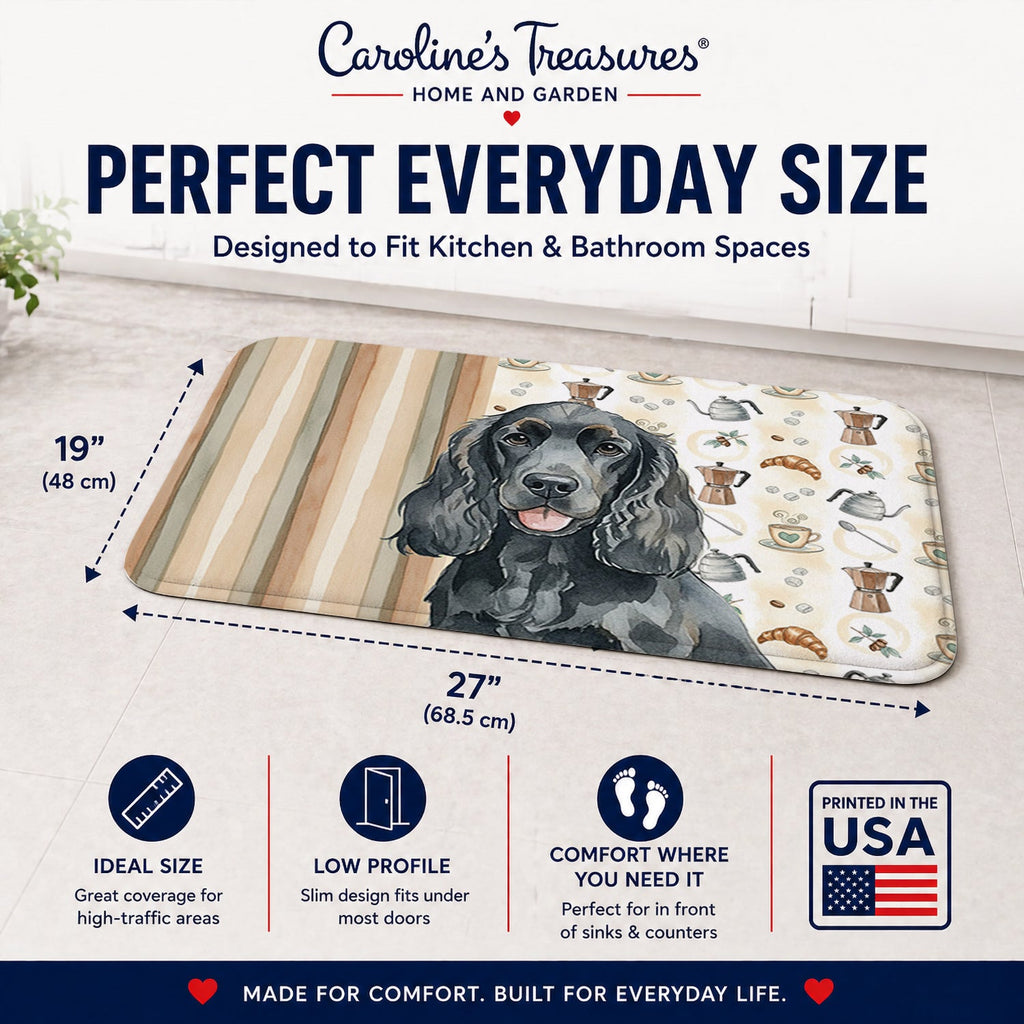 Black Cocker Spaniel Coffee Bar Memory Foam Kitchen Mat Machine Washable Anti-Fatigue Cushion Comfort Bath or Kitchen Rug