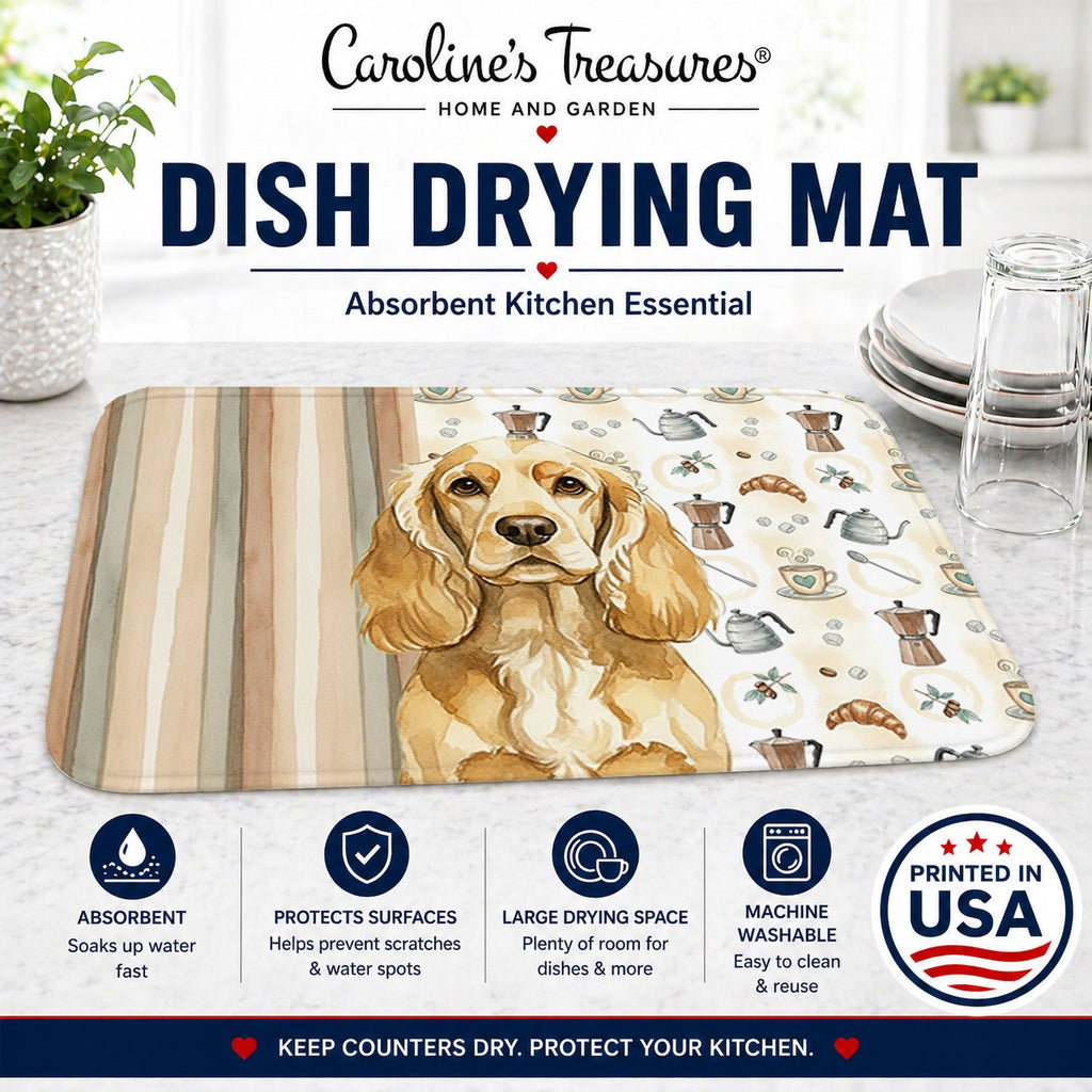 Buff Cocker Spaniel Coffee Bar Dish Drying Mat Absorbent Dish Drying Mat Pad for Kitchen Counter Dish Drainer Mat for Countertop, 14 x 21", Multicolor