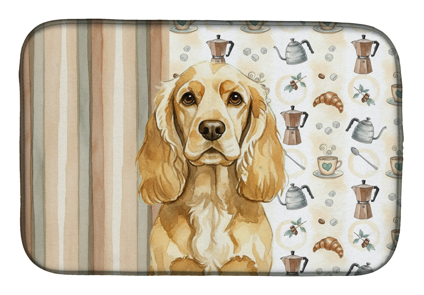Buff Cocker Spaniel Coffee Bar Dish Drying Mat Absorbent Dish Drying Mat Pad for Kitchen Counter Dish Drainer Mat for Countertop, 14 x 21", Multicolor