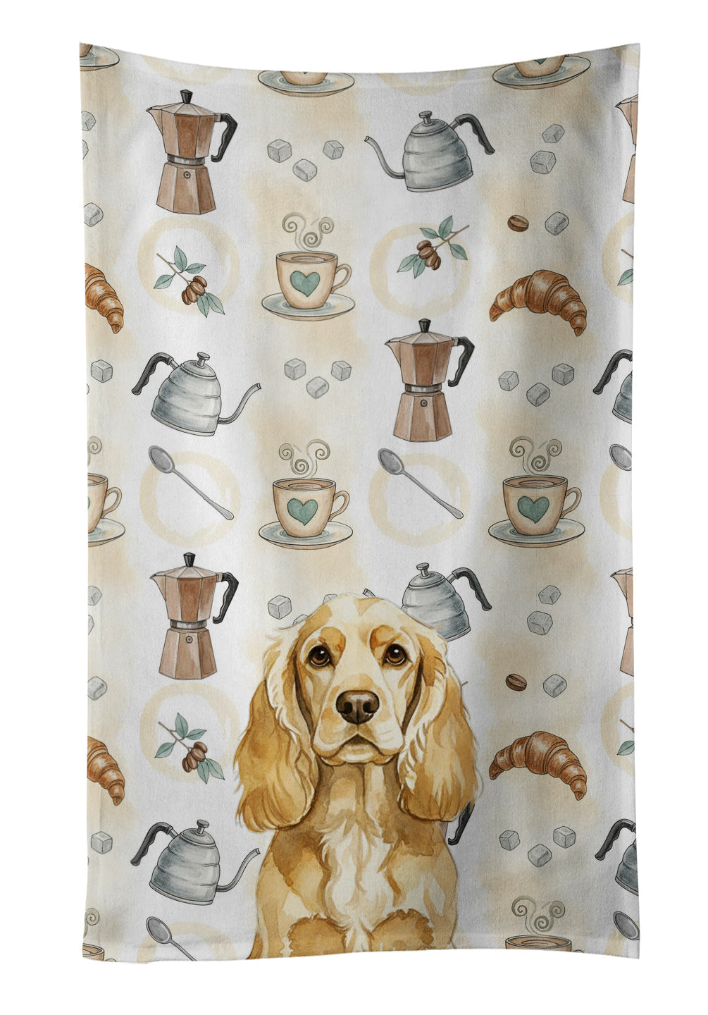 Buff Cocker Spaniel Coffee Bar Kitchen Towel Velour Plush Front and Cotton Loop Back Machine Washable