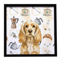 Buff Cocker Spaniel Coffee Bar Framed Metal Print Bathroom, Kitchen, Office, Home Decor Wall Art Ready to Hang, Square, 8X8