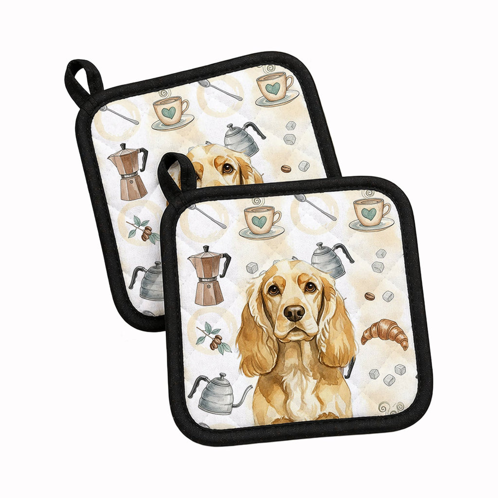 Buff Cocker Spaniel Coffee Bar Pot Holder Set of 2 Heat Resistant Quilted Hot Pads 7.5 x 7.5 Inch, Insulated Kitchen Trivets for Cooking & Baking