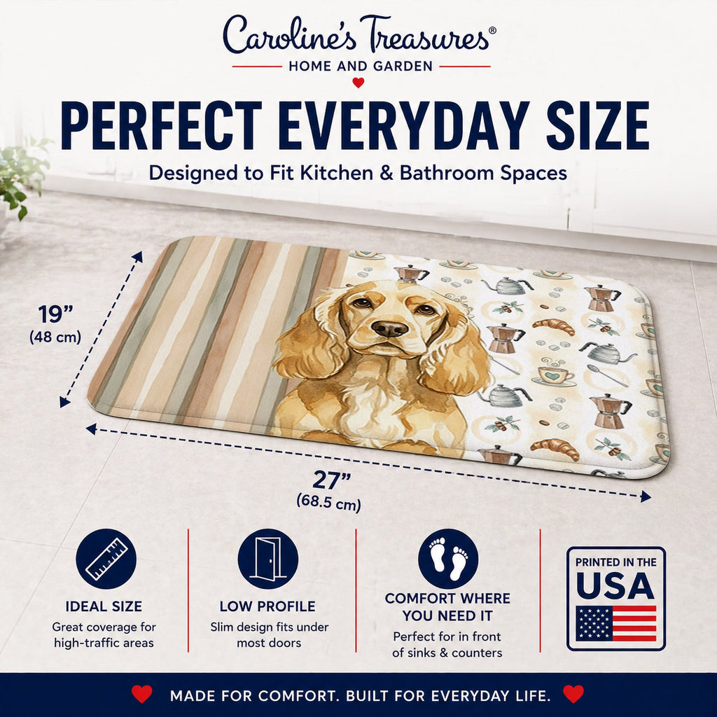 Buff Cocker Spaniel Coffee Bar Memory Foam Kitchen Mat Machine Washable Anti-Fatigue Cushion Comfort Bath or Kitchen Rug