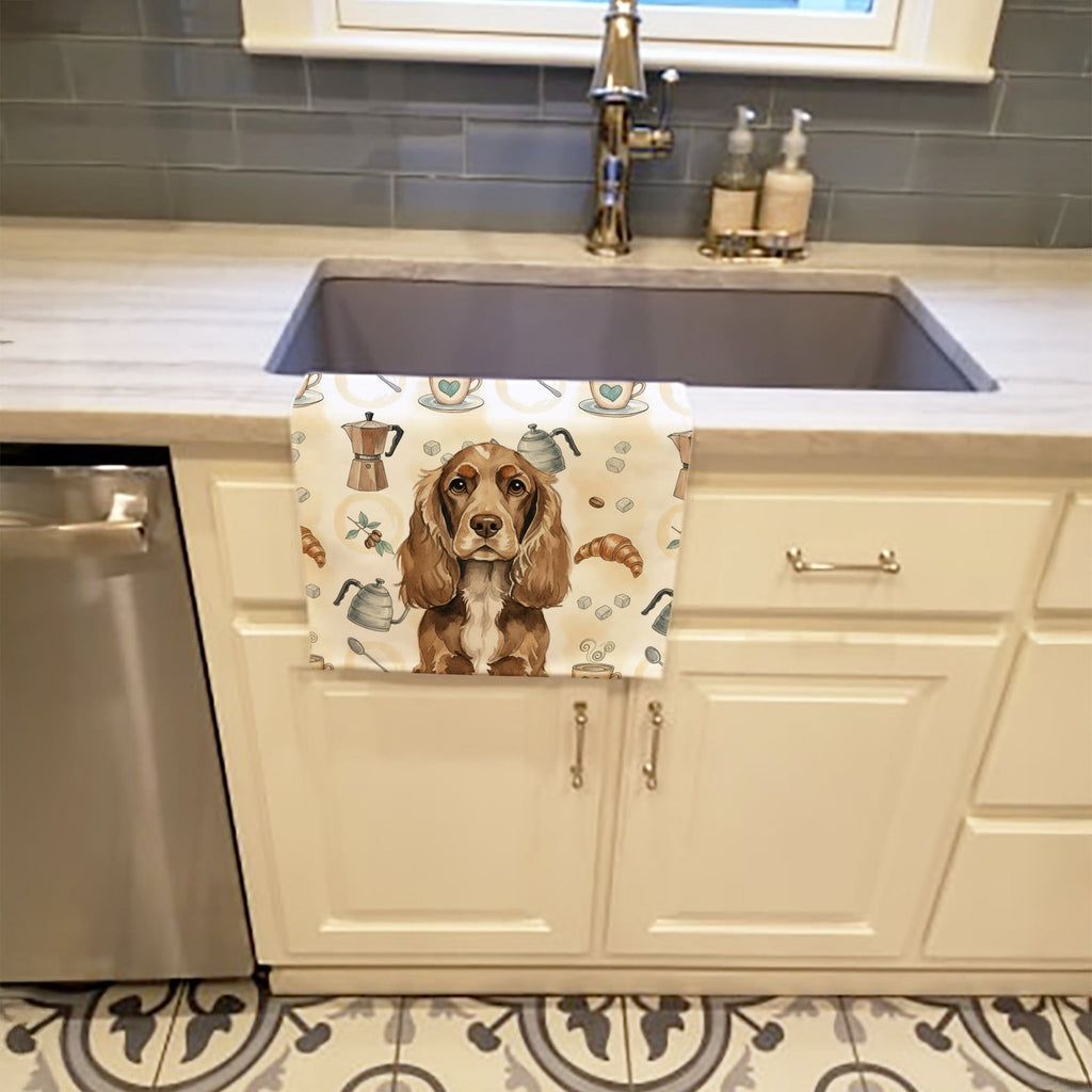 Chocolate Cocker Spaniel Coffee Bar Kitchen Towel Velour Plush Front and Cotton Loop Back Machine Washable