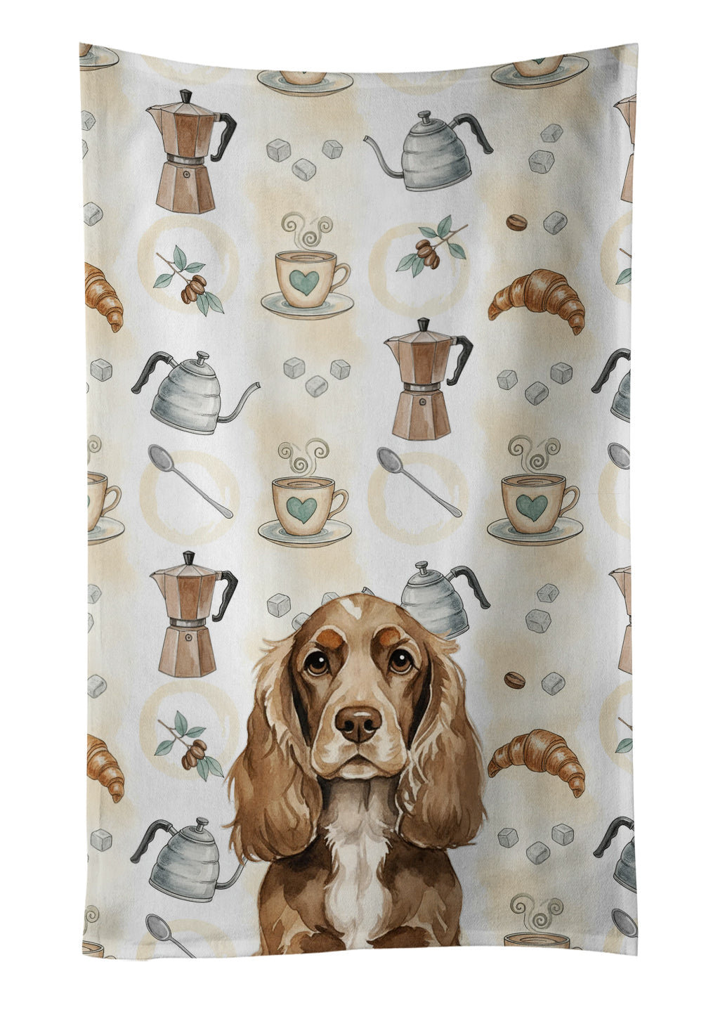 Chocolate Cocker Spaniel Coffee Bar Kitchen Towel Velour Plush Front and Cotton Loop Back Machine Washable