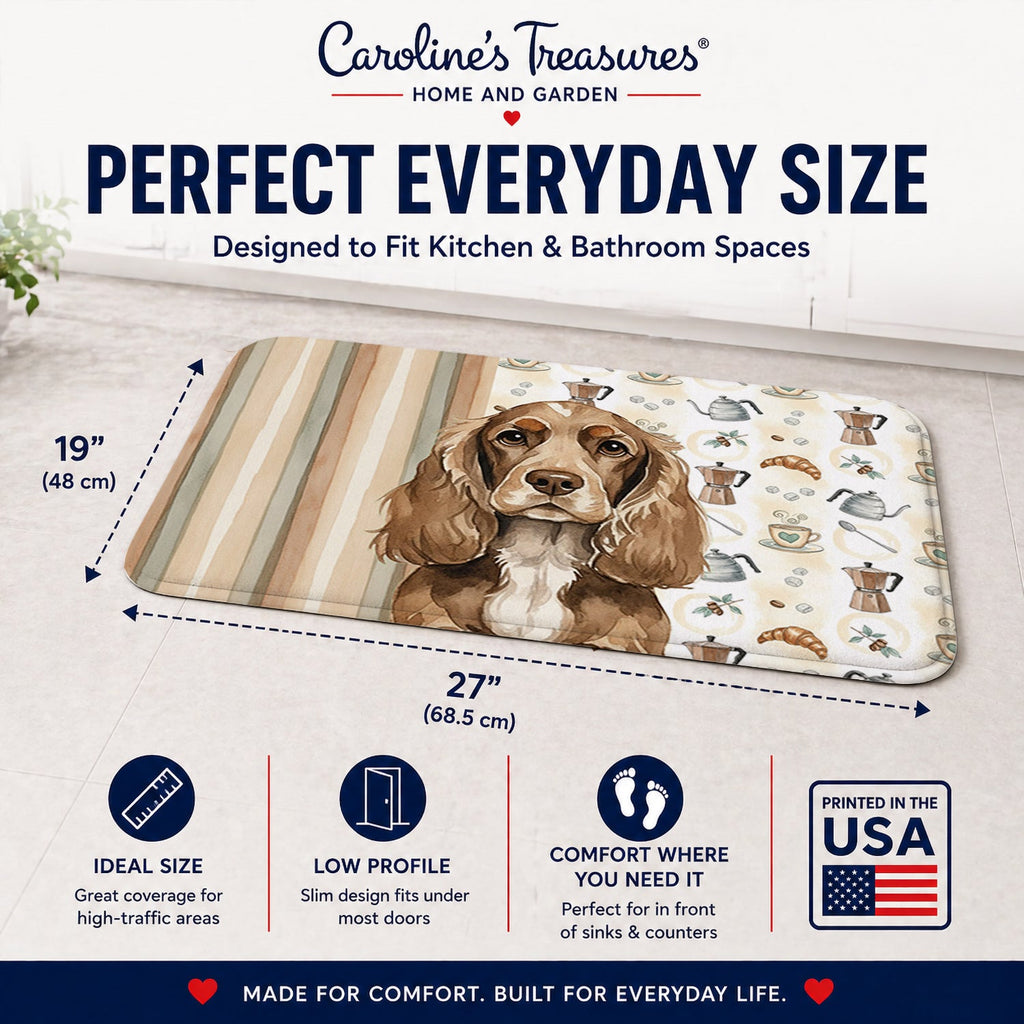 Chocolate Cocker Spaniel Coffee Bar Memory Foam Kitchen Mat Machine Washable Anti-Fatigue Cushion Comfort Bath or Kitchen Rug