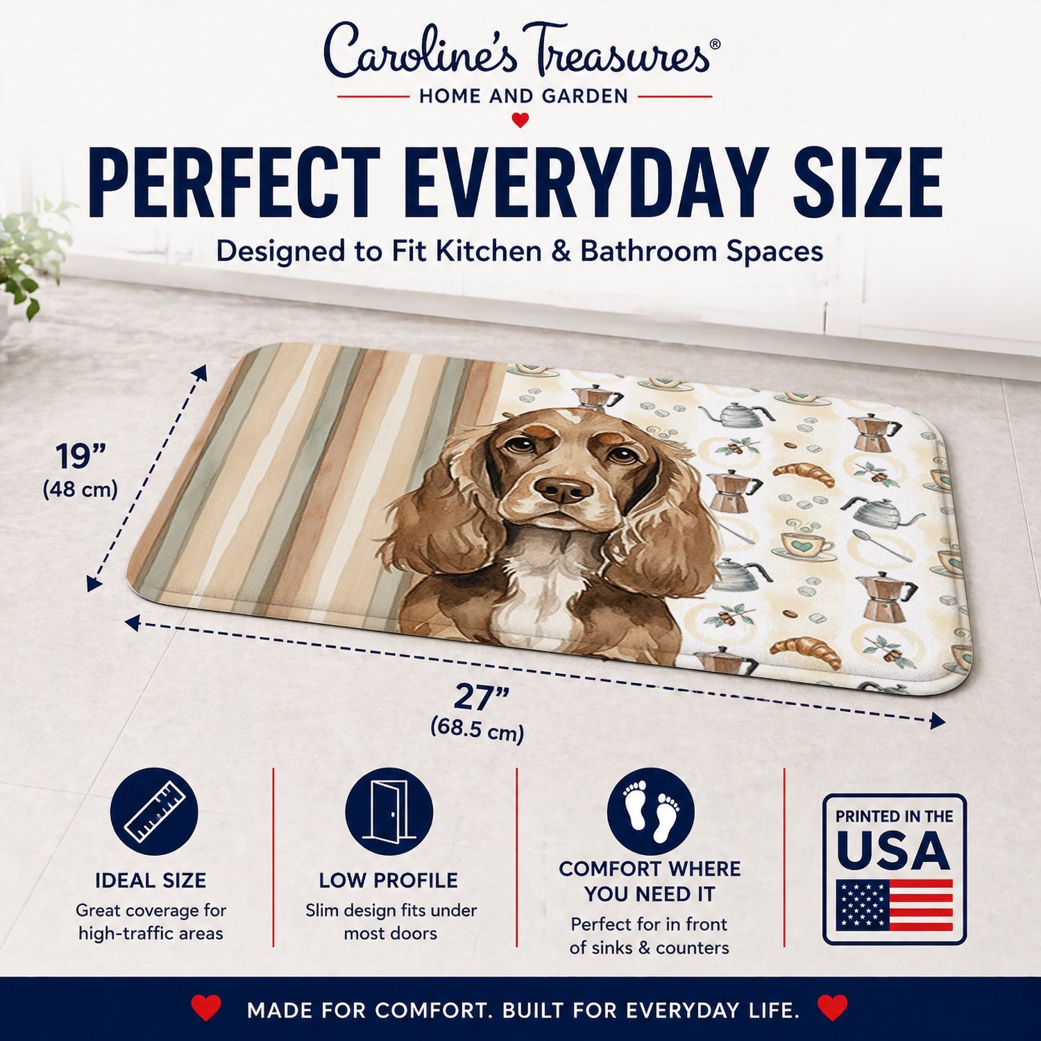 Chocolate Cocker Spaniel Coffee Bar Memory Foam Kitchen Mat Machine Washable Anti-Fatigue Cushion Comfort Bath or Kitchen Rug