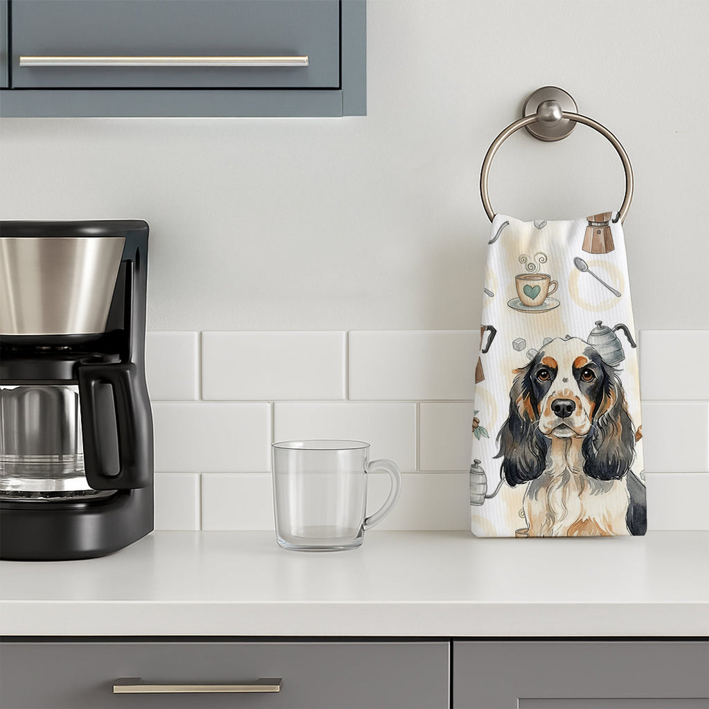 Parti Cocker Spaniel Coffee Bar Kitchen Towel Velour Plush Front and Cotton Loop Back Machine Washable