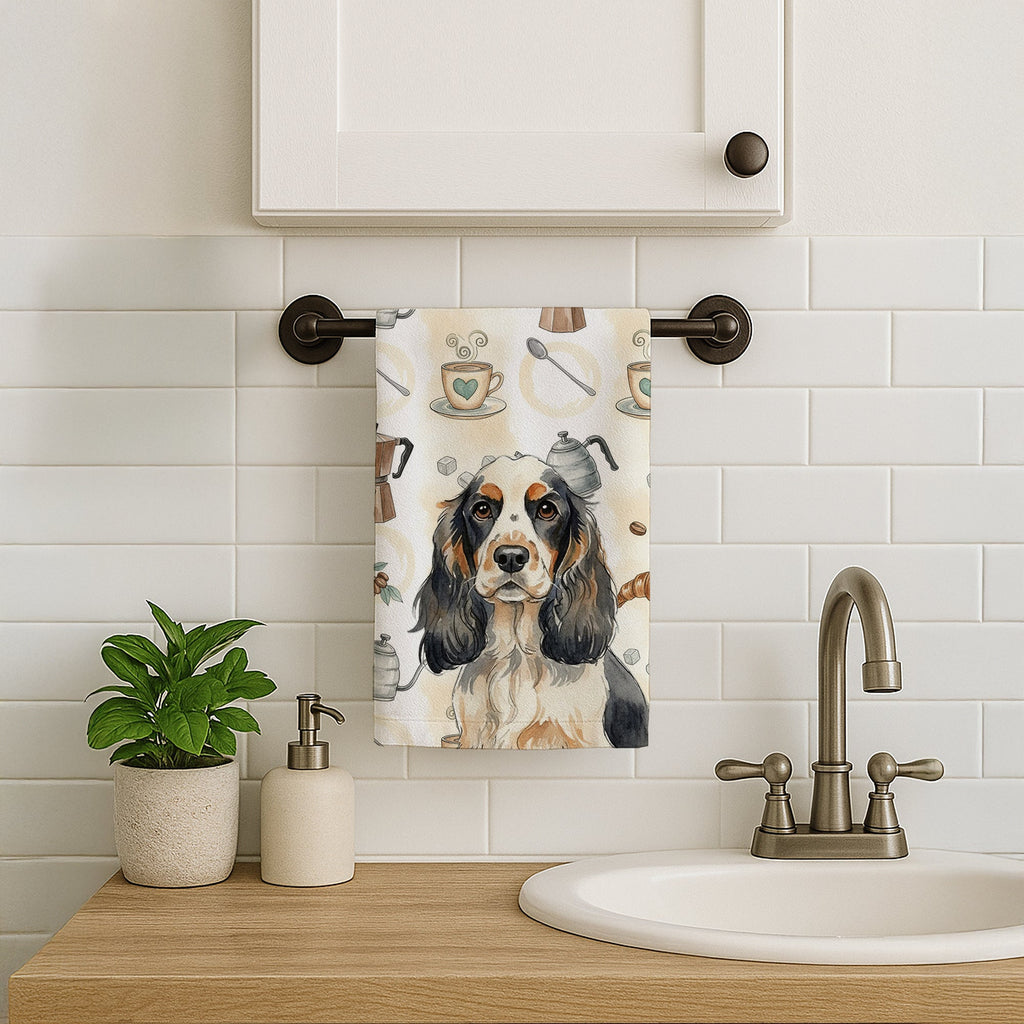 Parti Cocker Spaniel Coffee Bar Kitchen Towel Velour Plush Front and Cotton Loop Back Machine Washable
