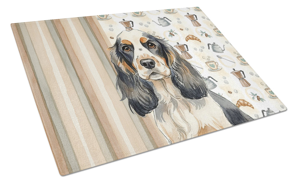 Parti Cocker Spaniel Coffee Bar Cutting Board Tempered Glass Kitchen Cutting Surface, Heat Resistant Chopping, Non-Slip Feet, Food Prep & Serving