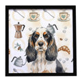 Parti Cocker Spaniel Coffee Bar Framed Metal Print Bathroom, Kitchen, Office, Home Decor Wall Art Ready to Hang, Square, 8X8