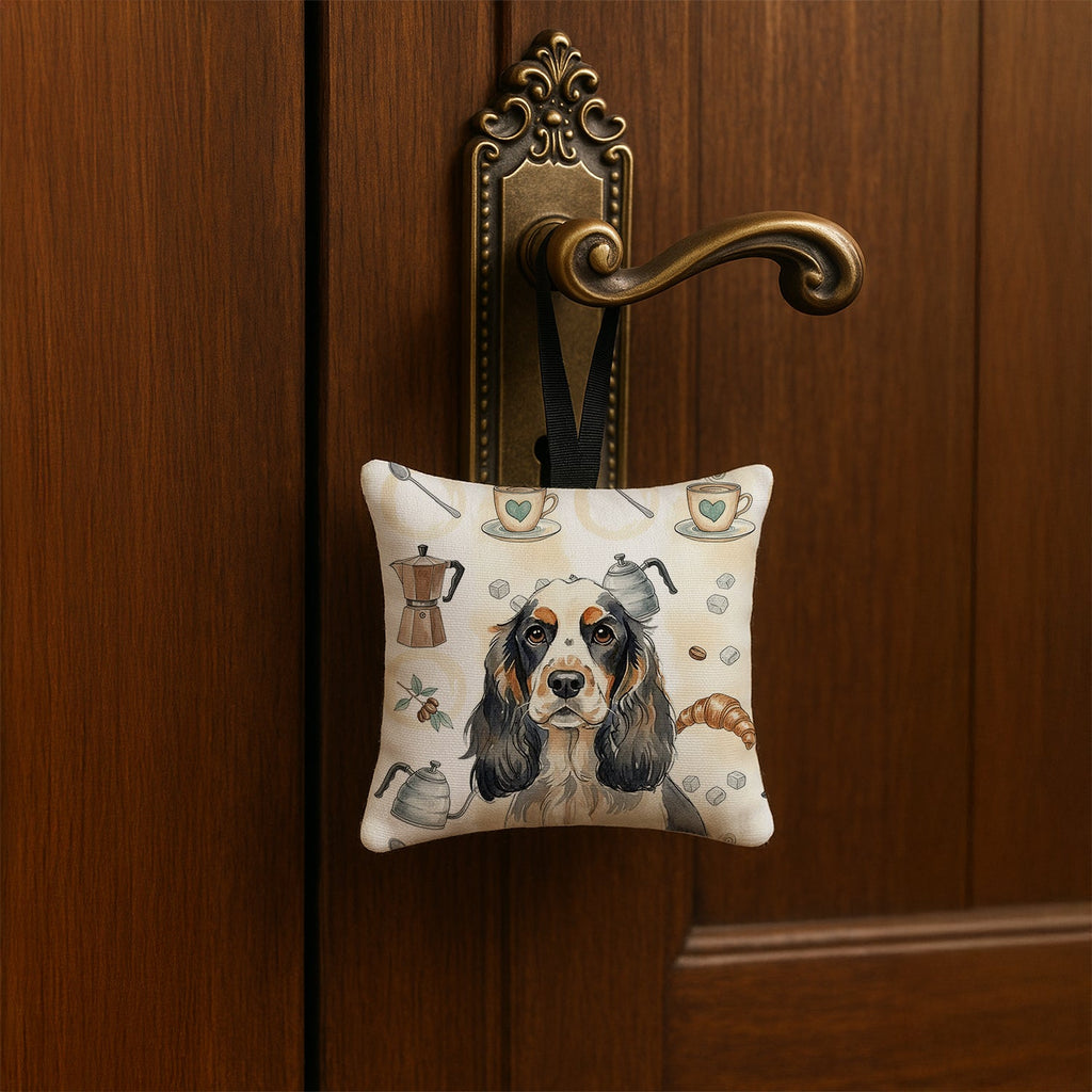 Parti Cocker Spaniel Coffee Bar Hanging Square Fabric Ornament 3.5 � 3.5 Decorative Door-Knob & Tree Hanger, Soft Fabric