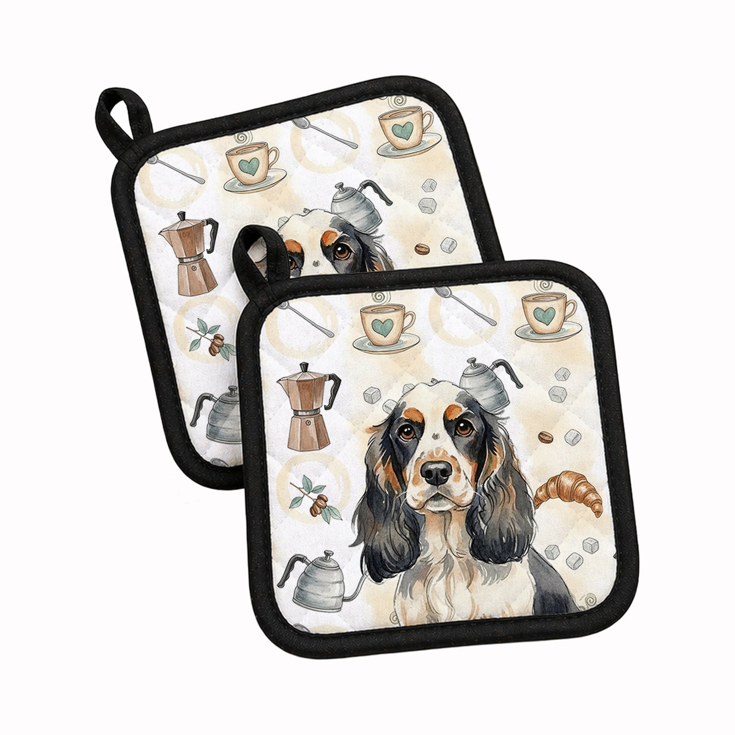 Parti Cocker Spaniel Coffee Bar Pot Holder Set of 2 Heat Resistant Quilted Hot Pads 7.5 x 7.5 Inch, Insulated Kitchen Trivets for Cooking & Baking