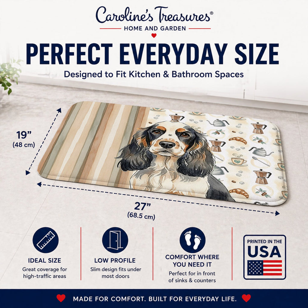 Parti Cocker Spaniel Coffee Bar Memory Foam Kitchen Mat Machine Washable Anti-Fatigue Cushion Comfort Bath or Kitchen Rug