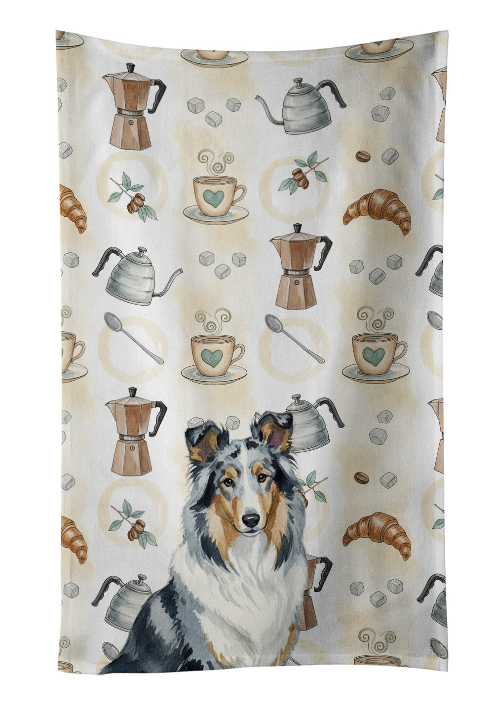 Blue Merle Collie Coffee Bar Kitchen Towel Velour Plush Front and Cotton Loop Back Machine Washable