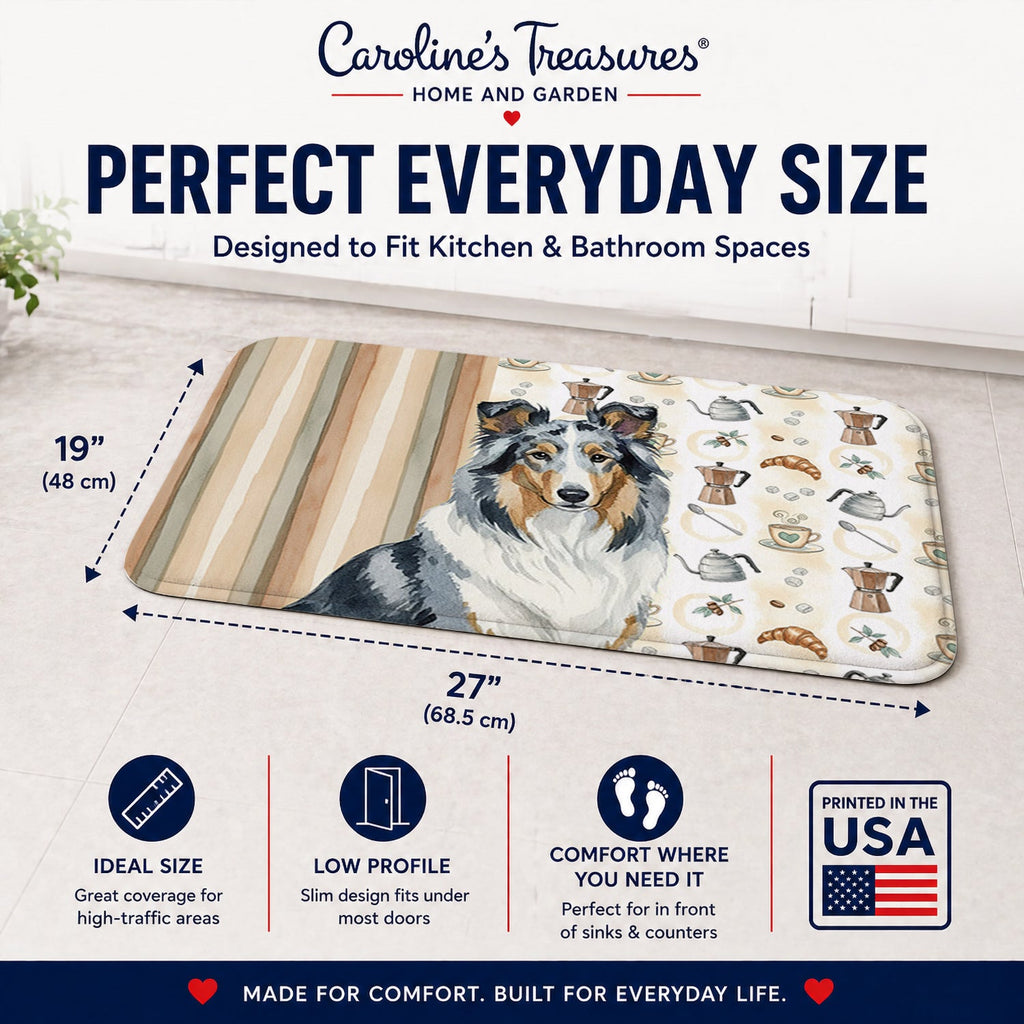 Blue Merle Collie Coffee Bar Memory Foam Kitchen Mat Machine Washable Anti-Fatigue Cushion Comfort Bath or Kitchen Rug