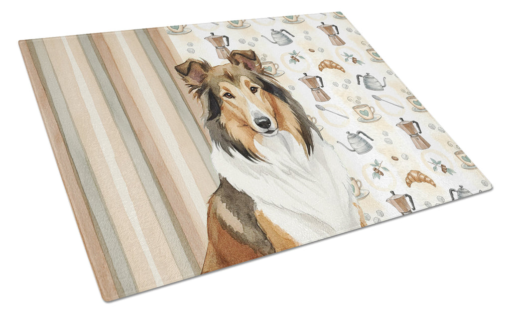 Sable Collie Coffee Bar Cutting Board Tempered Glass Kitchen Cutting Surface, Heat Resistant Chopping, Non-Slip Feet, Food Prep & Serving